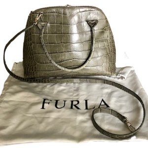 Furla Gray Croc Embossed Leather bag w/dustbag